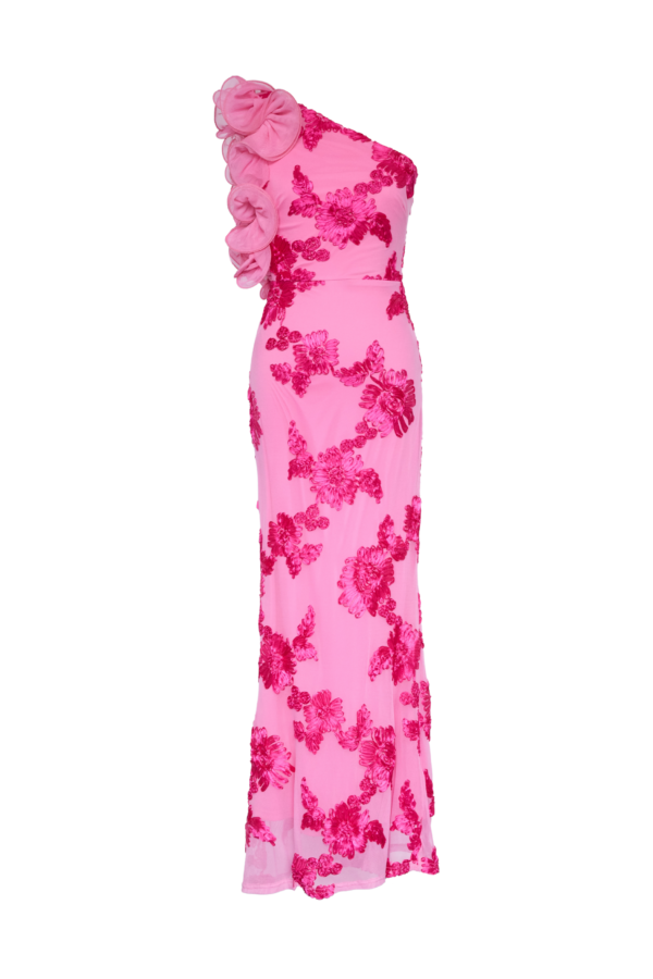 Trilby One Shoulder Mesh Maxi Dress - Pink Floral - Image 2