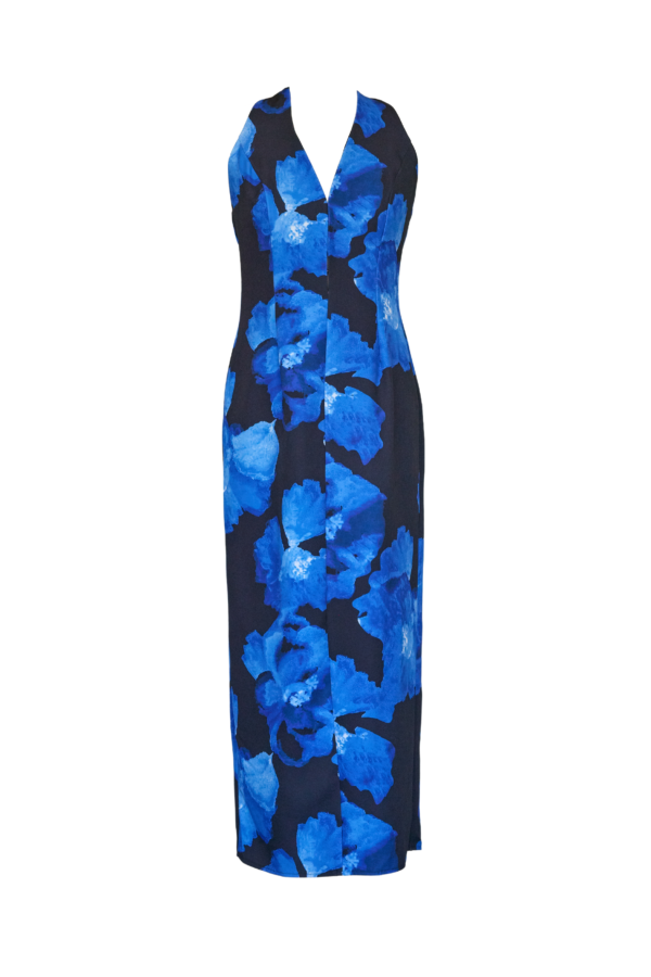 Tibetan Halter Maxi Dress - Blue Floral - Image 2