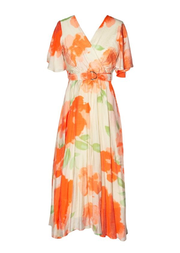 Zanzibar Midi Dress - Orange Watercolour - Image 2