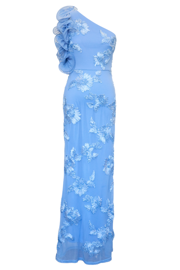 Trilby One Shoulder Mesh Maxi Dress - Blue Floral - Image 2