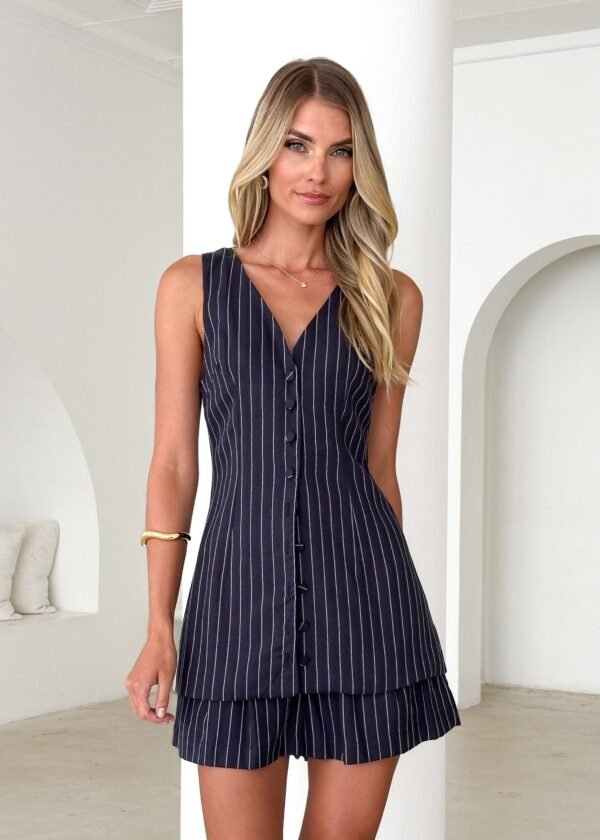 Portofino Vest Top - Navy Pinstripe