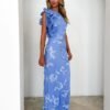 Trilby One Shoulder Mesh Maxi Dress - Blue Floral - Image 5