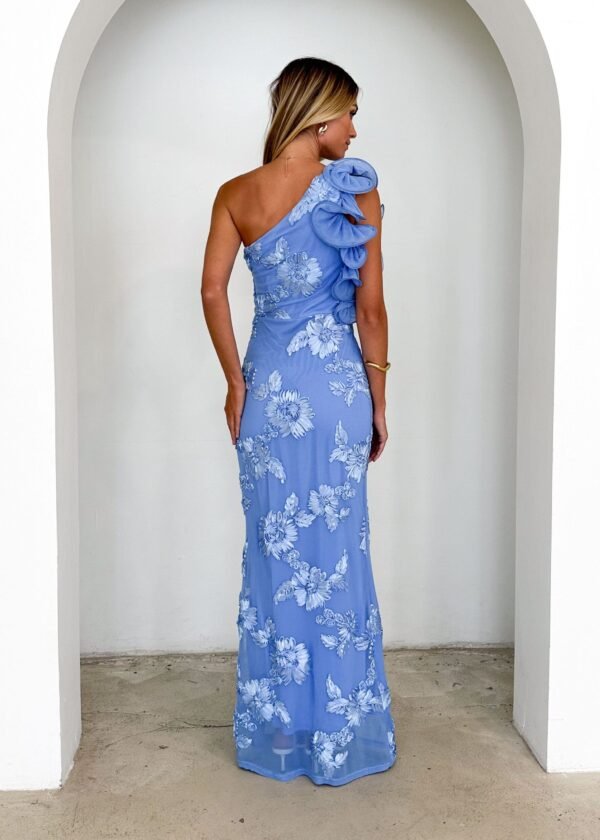 Trilby One Shoulder Mesh Maxi Dress - Blue Floral - Image 6