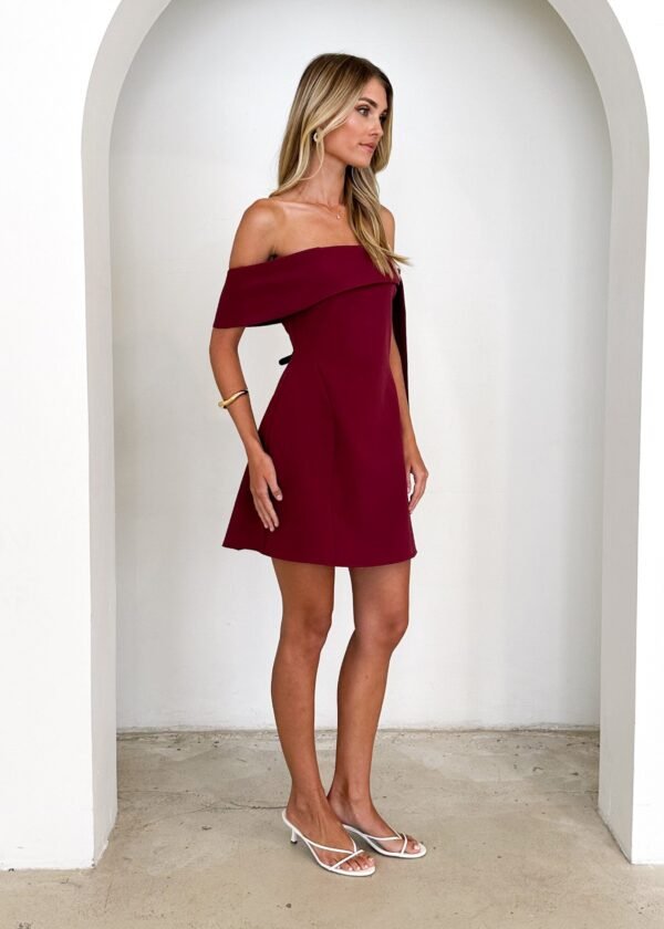 Totem Off Shoulder Dress - Wine - Image 4