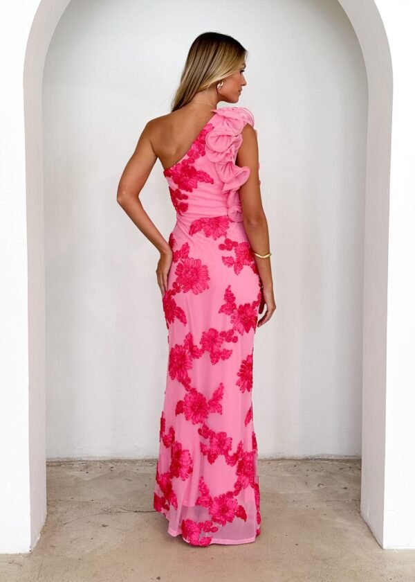 Trilby One Shoulder Mesh Maxi Dress - Pink Floral - Image 6