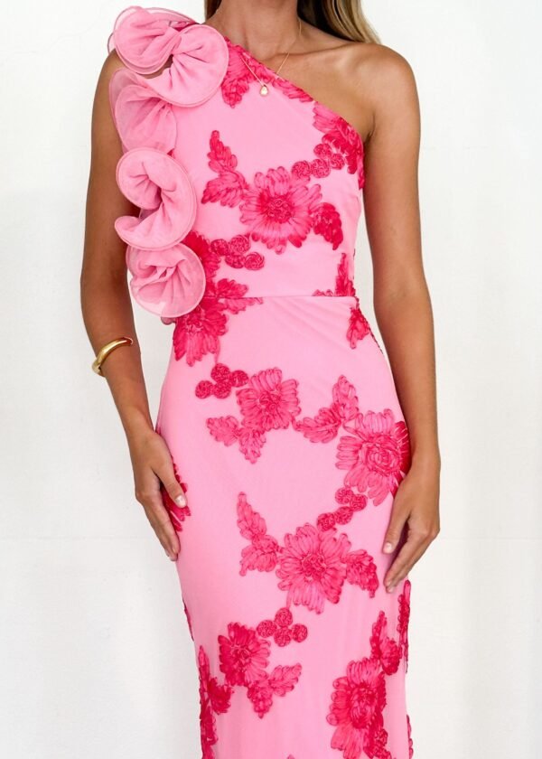 Trilby One Shoulder Mesh Maxi Dress - Pink Floral - Image 7