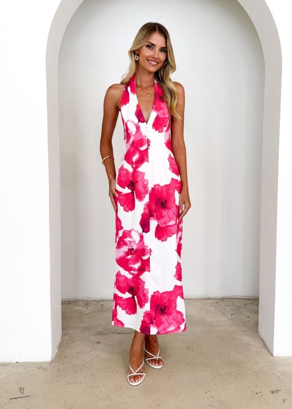 Tibetan Halter Maxi Dress - Pink Floral - Image 4