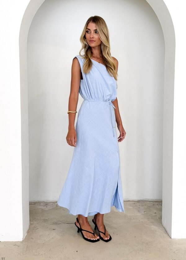 Gabrielle One Shoulder Midi Dress - Blue - Image 5