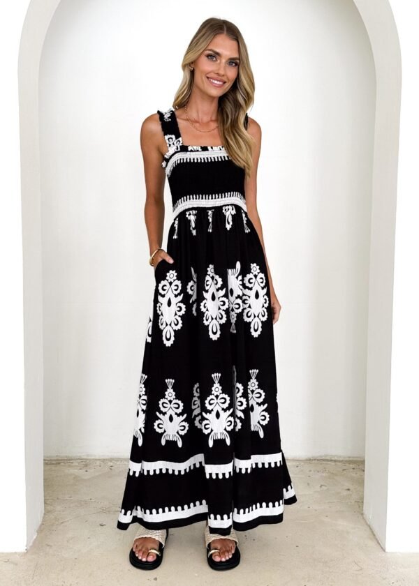 Arana Maxi Dress - Black Abstract - Image 3