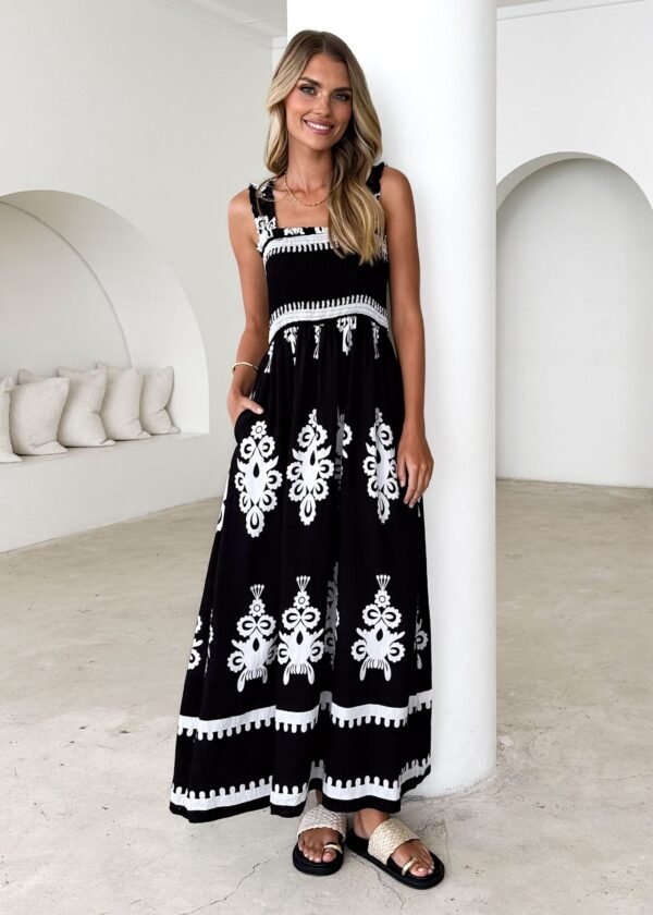 Arana Maxi Dress - Black Abstract