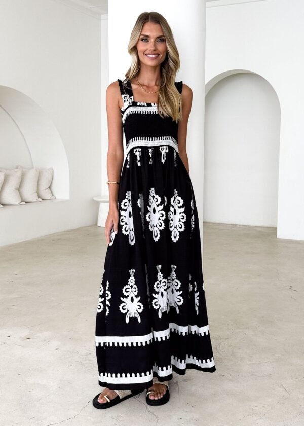 Arana Maxi Dress - Black Abstract - Image 2