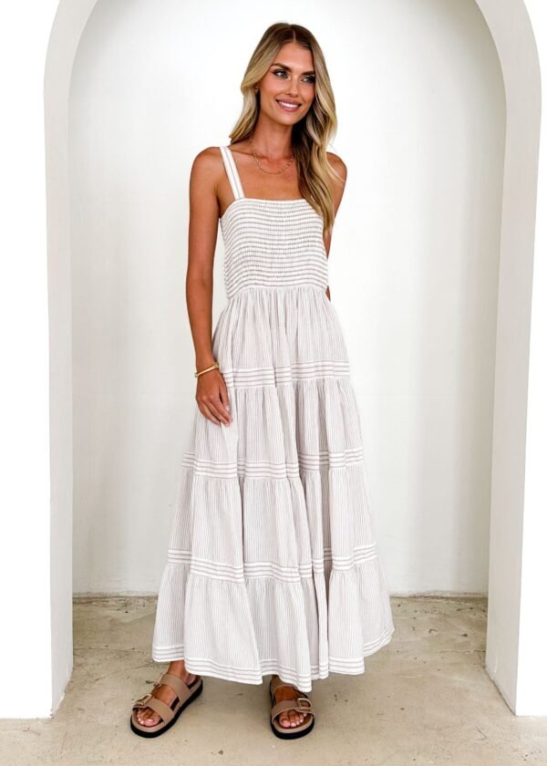 Courtland Maxi Dress - Beige Stripe - Image 3