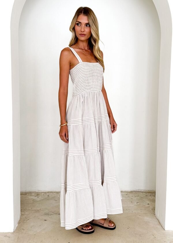 Courtland Maxi Dress - Beige Stripe - Image 4