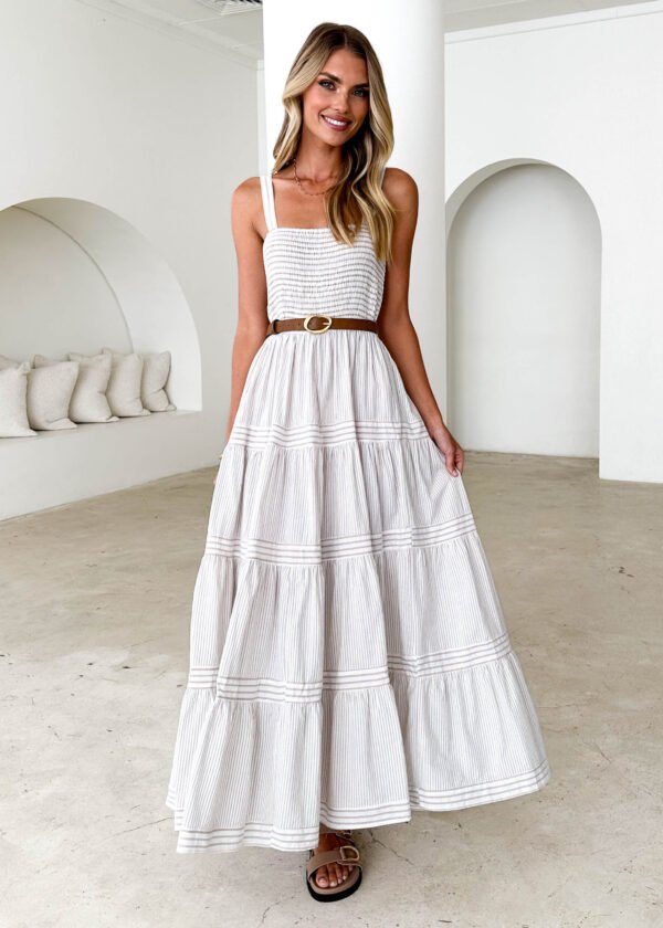 Courtland Maxi Dress - Beige Stripe - Image 2