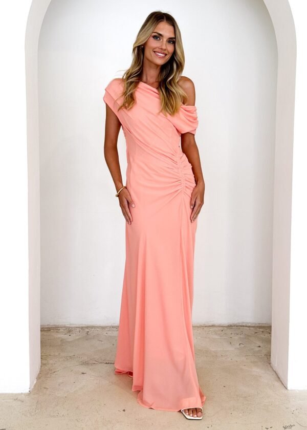 Flirtini One Shoulder Maxi Dress - Peach - Image 3