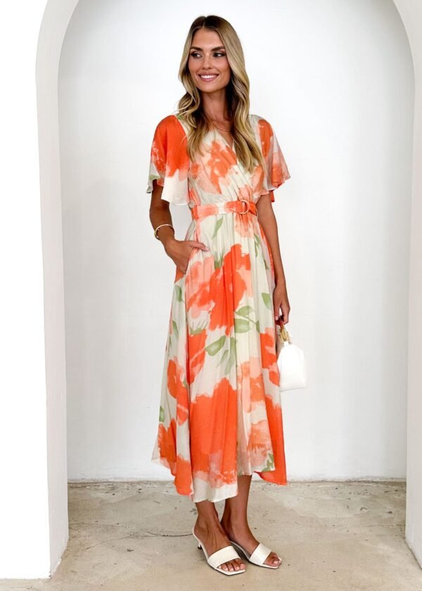 Zanzibar Midi Dress - Orange Watercolour - Image 5