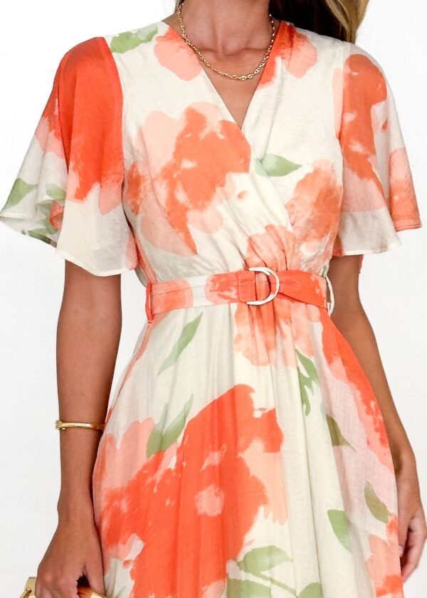 Zanzibar Midi Dress - Orange Watercolour - Image 7