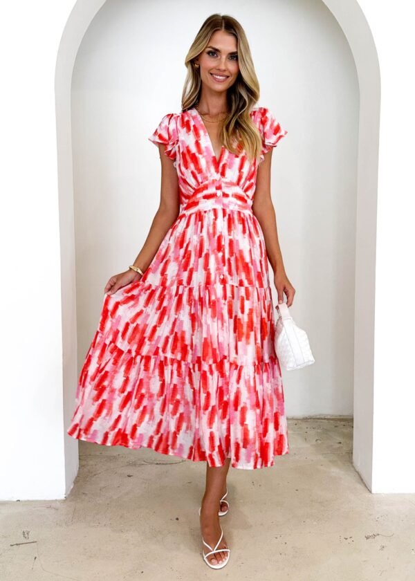 Gatsby Midi Dress - Red Splash - Image 7