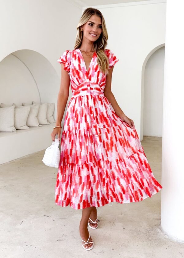 Gatsby Midi Dress - Red Splash