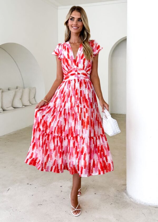 Gatsby Midi Dress - Red Splash - Image 3