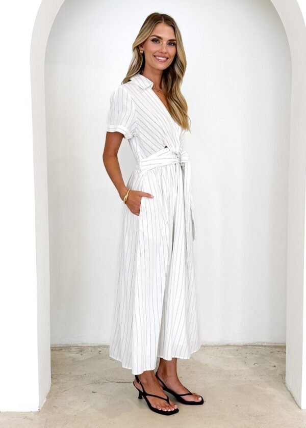 Santana Midi Dress - White Pinstripe - Image 6