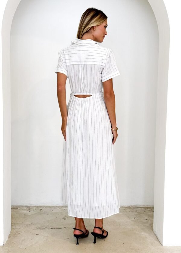 Santana Midi Dress - White Pinstripe - Image 7