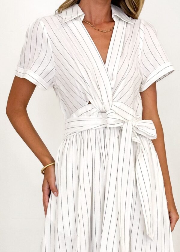 Santana Midi Dress - White Pinstripe - Image 8