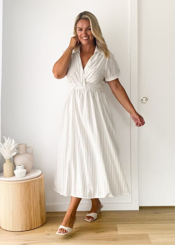 Santana Midi Dress - White Pinstripe - Image 5